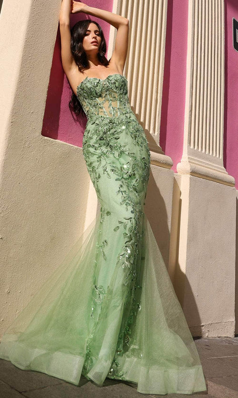 Nox Anabel G1258 - Foliage Embroidery Mermaid Evening Dress
