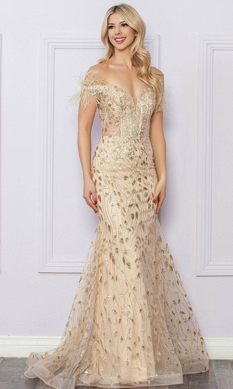 Nox Anabel L1255 - Feathered Off Shoulder Prom Dress