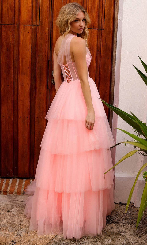 Nox Anabel P1400 - One Sleeve Sheer Corset Prom Gown