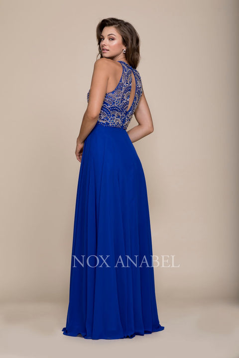 Evening Sleeveless High Neck Beaded Top A-Line Dress 8277 by Nox Anabel