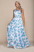 Floral Print Bateau Neckline Open Back Prom Dress 8290 by Nox Anabel