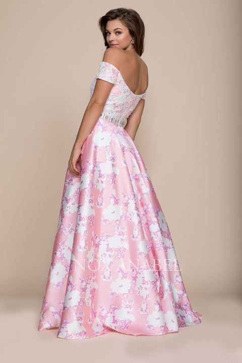 Off Shoulder Sweetheart Neckline Floral, A-Line Gown 8301 by Nox Anabel