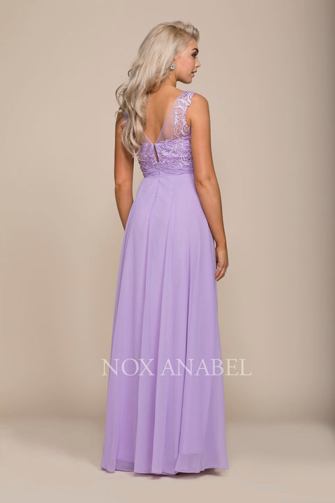 Chiffon A-Line Illusion Applique Rhinestone Ornate Brides Maids Dress 8334 by Nox Anabel