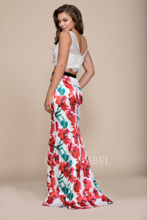 Two Piece Lace Crop Top Dress with Floral Mermaid Skirt 8342 by Nox Anabel