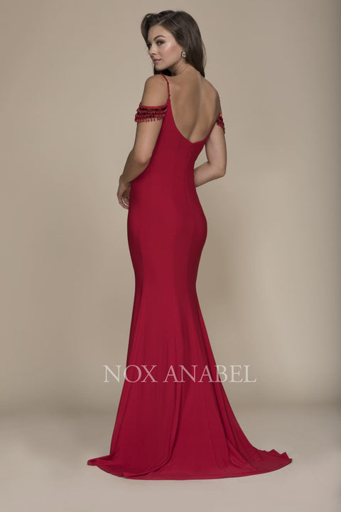 Beaded Off Shoulder with Spaghetti Strap Mermaid Style Prom Dress A073 by Nox Anabel