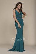 Deep V-Neck Mermaid Dress with Jeweled Band A076 by Nox Anabel