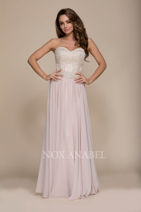 Strapless Sweetheart Beaded Bodice Chiffon Bottom Prom Dress B045 by Nox Anabel