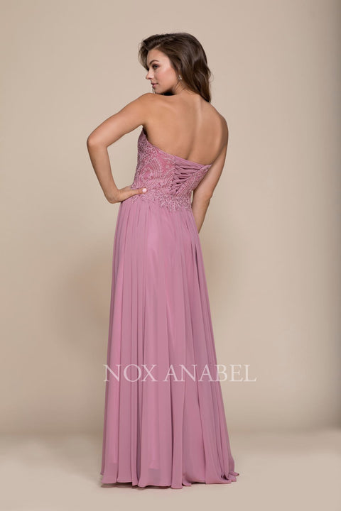 Strapless Sweetheart Beaded Bodice Chiffon Bottom Prom Dress B045 by Nox Anabel