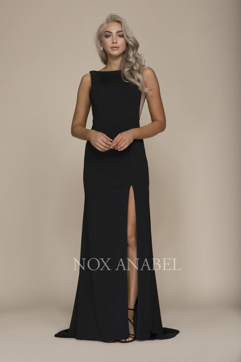 Alluring Bateau Neck Side Cutouts High Slit Sheath Dress C024 by Nox Anabel