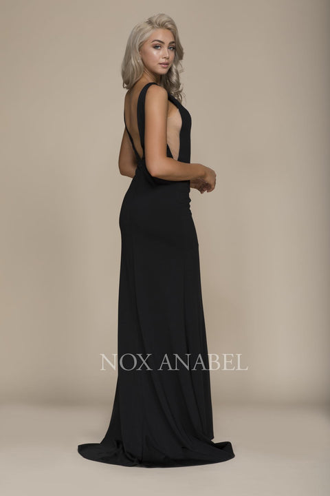 Alluring Bateau Neck Side Cutouts High Slit Sheath Dress C024 by Nox Anabel