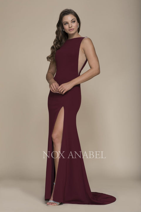 Alluring Bateau Neck Side Cutouts High Slit Sheath Dress C024 by Nox Anabel