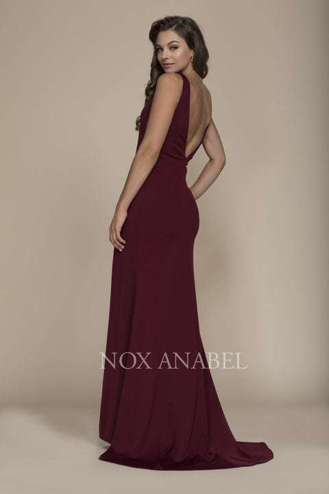 Alluring Bateau Neck Side Cutouts High Slit Sheath Dress C024 by Nox Anabel