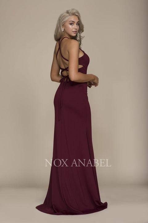 Sexy Cutout Halter Neck Lace-Up Back Sheath Gown Party Dress C026 by Nox Anabel