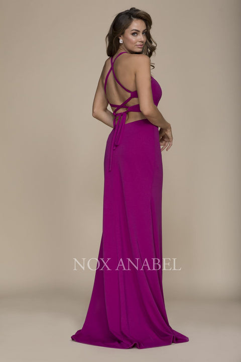 Sexy Cutout Halter Neck Lace-Up Back Sheath Gown Party Dress C026 by Nox Anabel