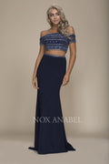 Elegant Off Shoulder Dress with Heavy Beaded Top and Beaded Waistline Skirt C082 by Nox Anabel