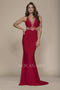 Long Elegant V-Neck Cross Back Prom Dress with Illusion Detail On Bodice E037 by Nox Anabel