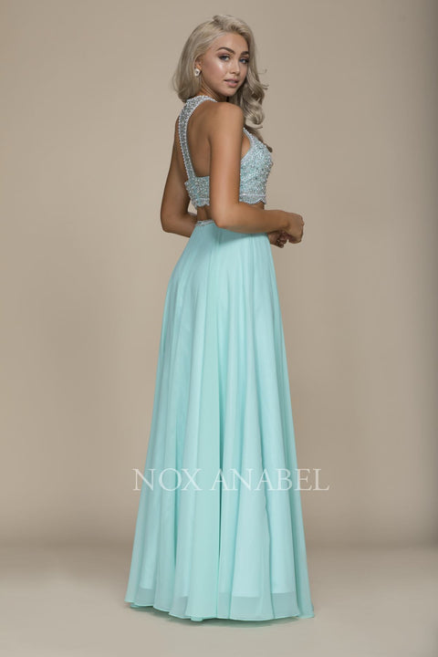 Sophisticated Two Piece Beaded Halter Chiffon A-Line Party Dress G095 by Nox Anabel