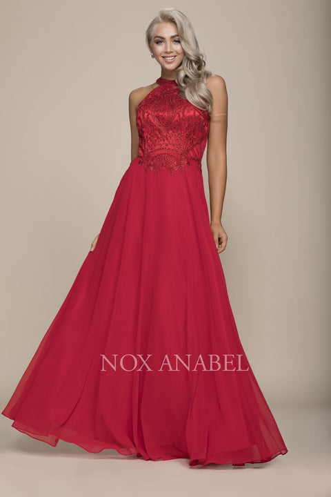 Beautiful Embroidered Halter Chiffon A-Line Prom Dress J117 by Nox Anabel