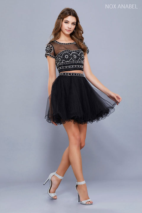 Party Short Two Piece Illusion Neckline Cocktail Dress 6229 By Nox Anabel