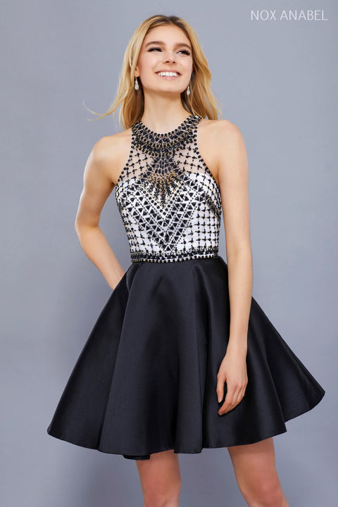 High Halter Illusion Lattice Cocktail Short Dress_6243 by Nox Anabel