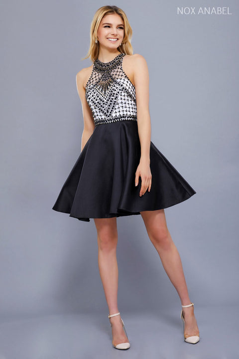 High Halter Illusion Lattice Cocktail Short Dress_6243 by Nox Anabel