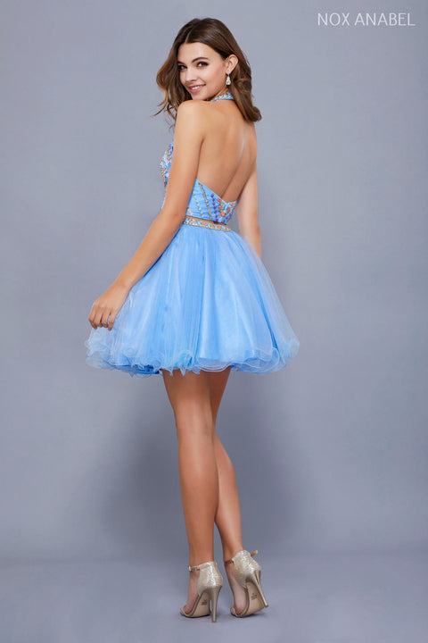 Two-Piece Halter Beaded Bodice Short Prom Dress 6259 by Nox Anabel