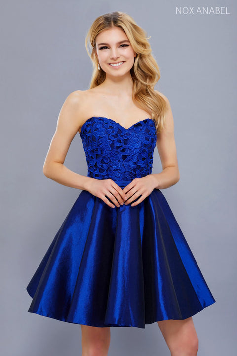Floral Lace Strapless Sweetheart Short Home Coming Dress 6265 By Nox Anabel