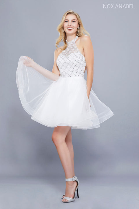 Beaded Embellished Illusion High Halter A-Line Prom Dress 6316 by Nox Anabel