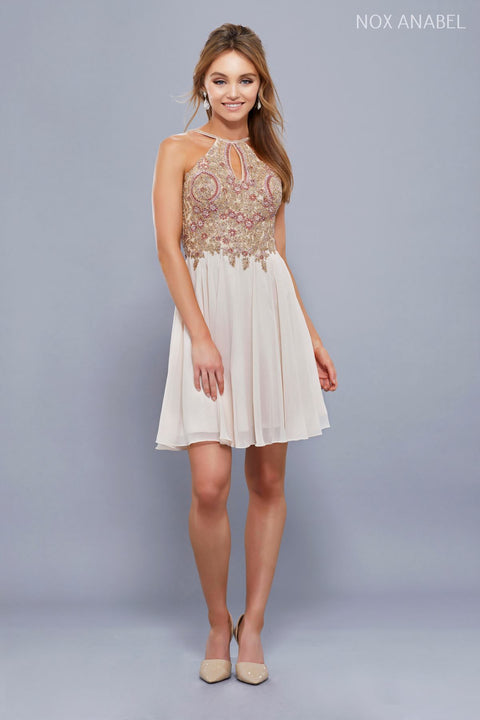 Homecoming Lace Halter Neck Open Back Short Dress 6324 by Nox Anabel