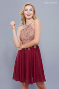 Vestido corto de regreso a casa con cuello halter y espalda abierta de encaje 6324 de Nox Anabel