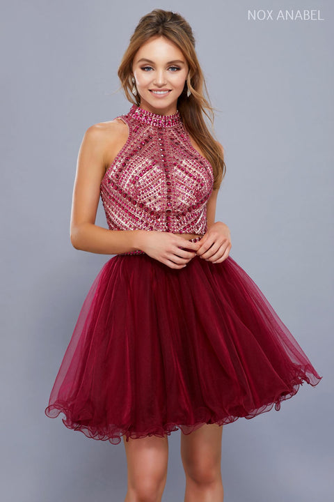Short Two Piece Dress with Beaded Top 6326 by Nox Anabel