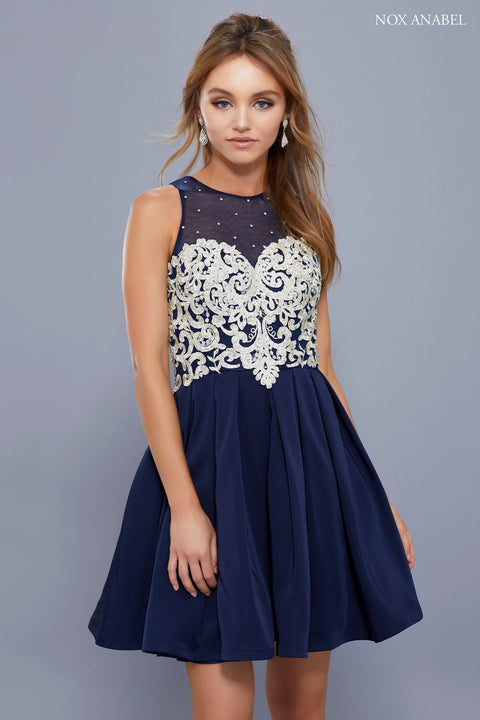 Party Chic Metallic Appliqued Illusion Jewel A-Line Dress_6338 by Nox Anabel