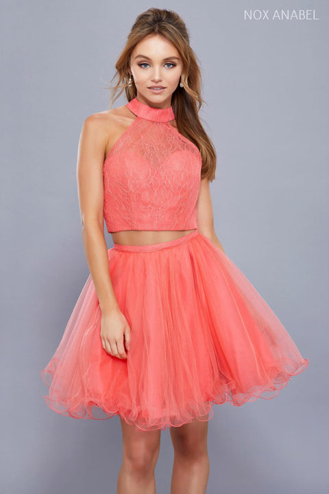 Party Cocktail Two-Piece Lace with Short Tulle Skirt 6354 by Nox Anabel