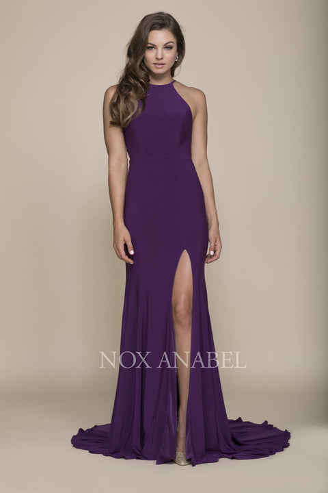Gorgeous High Halter Georgette Mermaid Gown with Slit Q131 by Nox Anabel