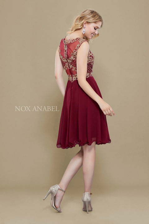 Illusion Gilded Lace Applique A-Line Short Skirt Prom Dress 6321 by Nox Anabel