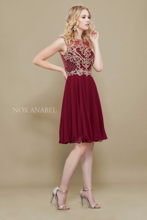 Illusion Gilded Lace Applique A-Line Short Skirt Prom Dress 6321 by Nox Anabel