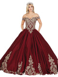Ball Gown with Off Shoulder by Dancing Queen 1498: Burgundy XS