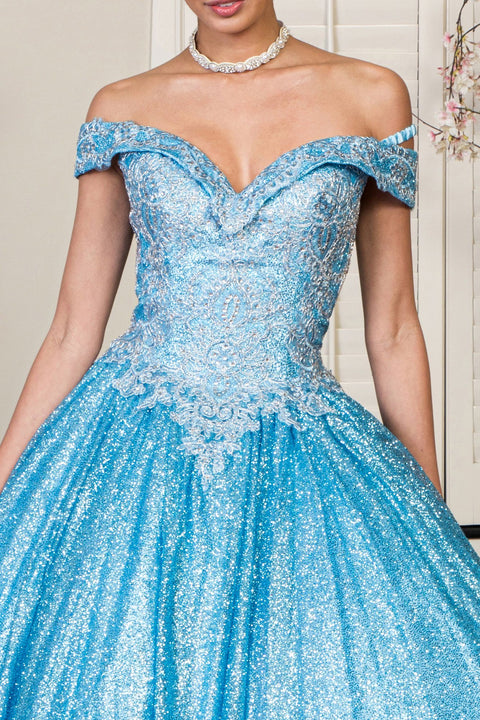 Off Shoulder Glitter Ball Gown by Elizabeth K GL1911