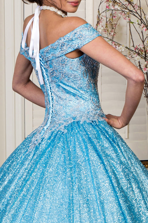 Off Shoulder Glitter Ball Gown by Elizabeth K GL1911
