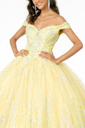 Elizabeth K GL2910's Ball Gown with Off-Shoulder Design and Glitter Print