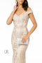 Elizabeth K GL2922's Mermaid Dress with Off-Shoulder Design and Glitter Print