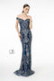 Elizabeth K GL2922's Mermaid Dress with Off-Shoulder Design and Glitter Print