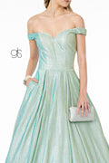 Elizabeth K GL2904's Long Off-Shoulder Dress with Iridescent Glitter