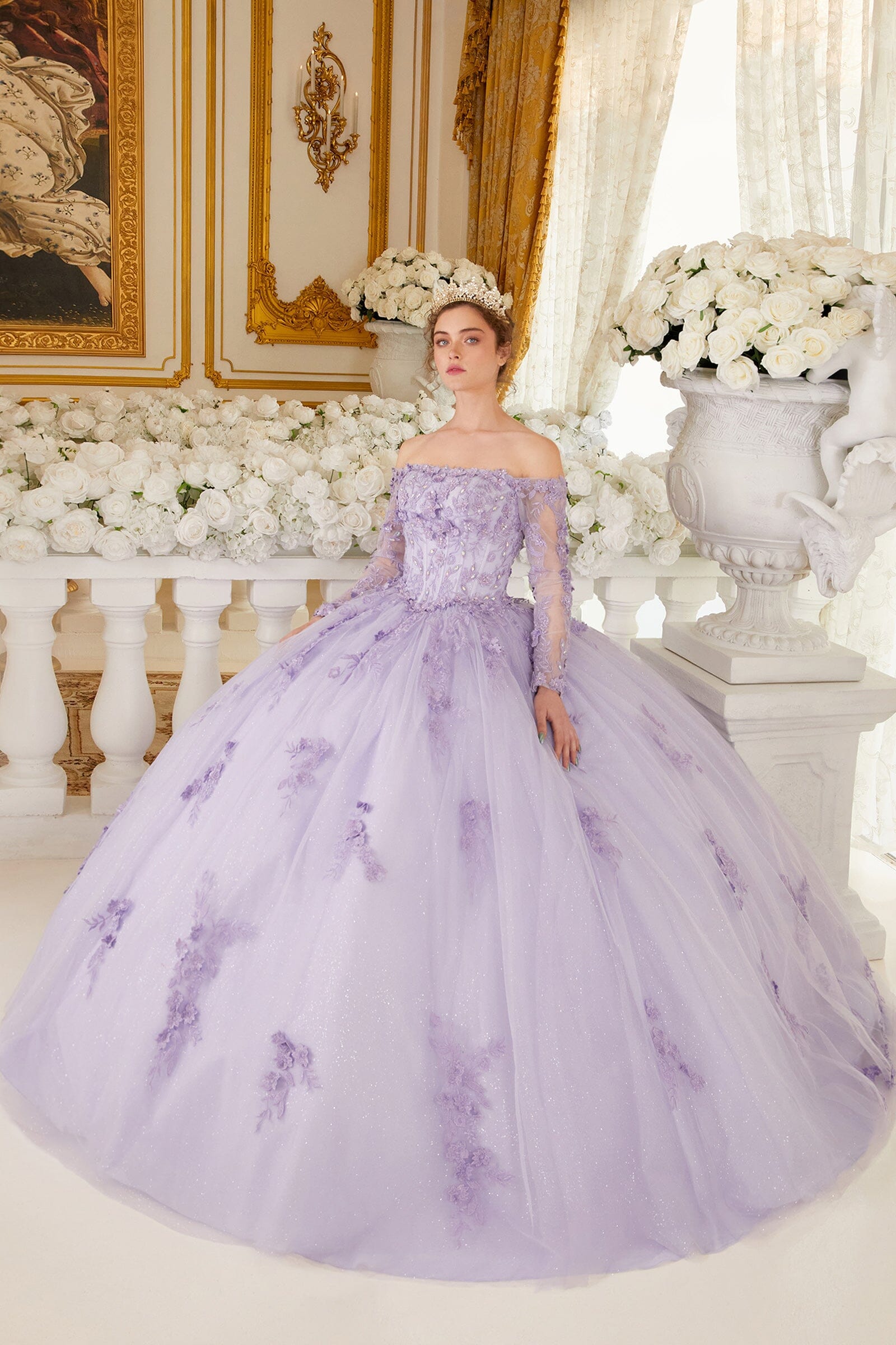 Elegant Off Shoulder Long Sleeve Ball Gown - Cinderella Divine 15706 sheerdreamz Elegant Off Shoulder Long Sleeve Ball Gown - Cinderella Divine 15706 sheerdreamz