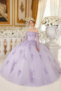 Elegant Off Shoulder Long Sleeve Ball Gown - Cinderella Divine 15706