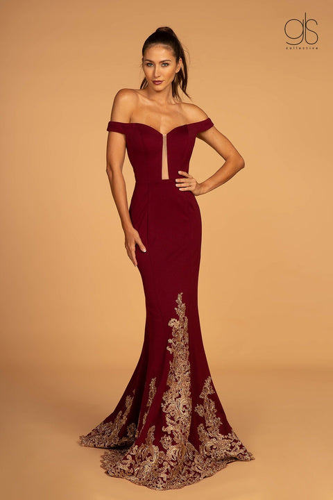 Off Shoulder Mermaid Dress with Appliques by Elizabeth K GL2658