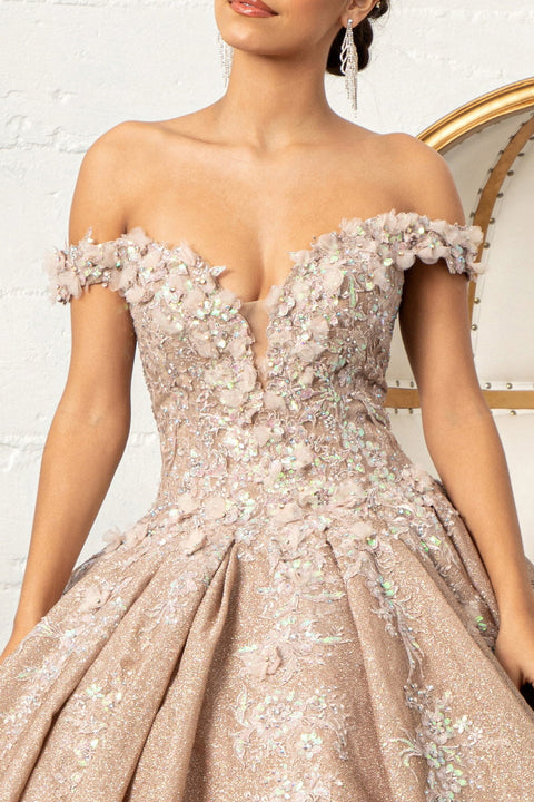 Metallic Off Shoulder Ball Gown by Elizabeth K GL1977