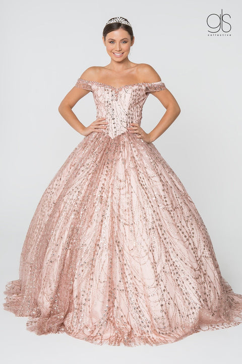 Elizabeth K GL2831's Glittering Off-Shoulder Ball Gown
