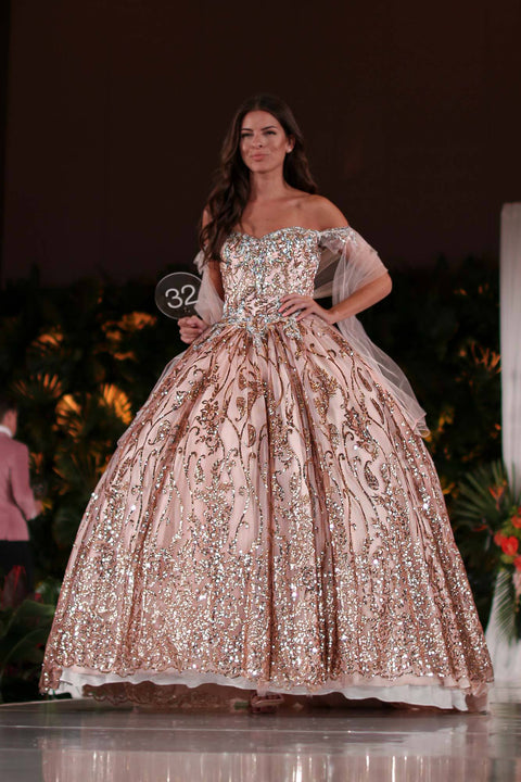Off Shoulder Sweetheart Glitter Ball Gown by Elizabeth K GL2913