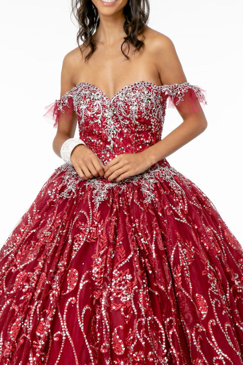 Off Shoulder Sweetheart Glitter Ball Gown by Elizabeth K GL2913